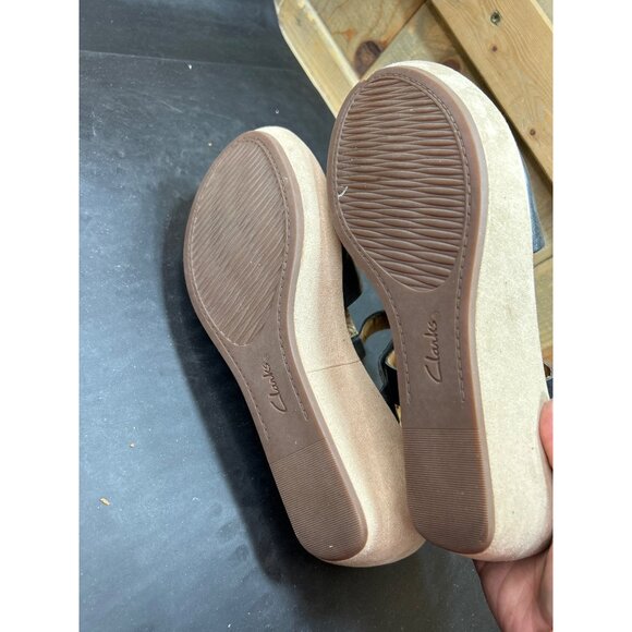 Clarks Womens Leather Black Wedge Sandals US 9 Comfortable Cushioned Sole - Picture 7 of 10